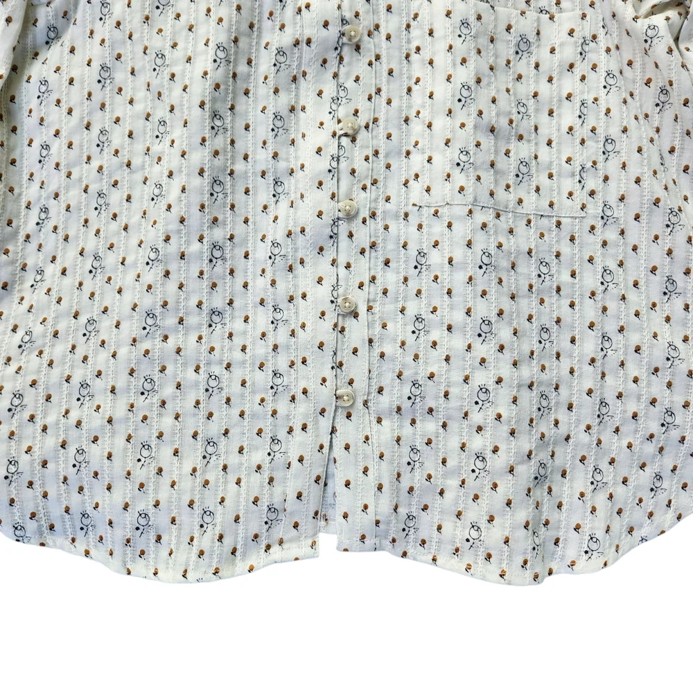 Anthropologie Cream Floral Button-Front Blouse